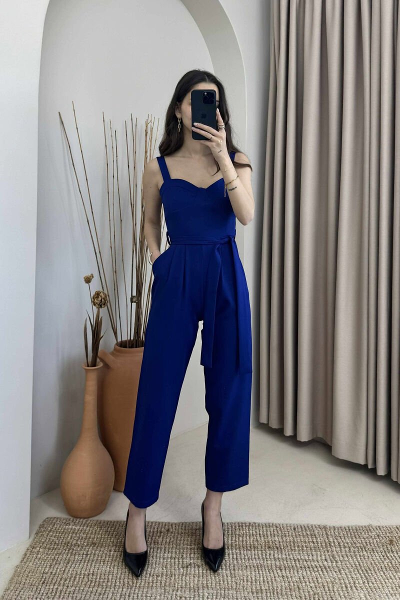 JUMPSUIT NJË NGJYRËSH ME DETAJIN E LIDHSEVE PËR FEMRA NË NGJYRËN BLU - 1