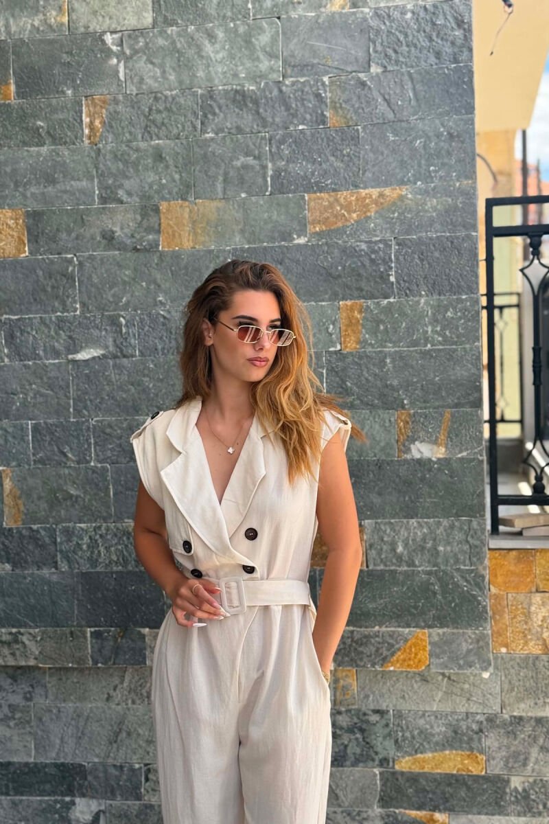 JUMPSUIT NJE NGJYRESH ME DETAJIN E RRIPIT PER FEMRA NE NGJYRE KREM - 3