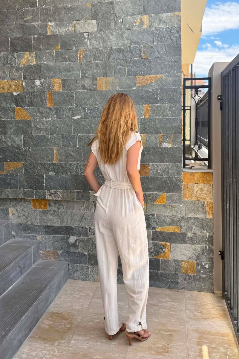 JUMPSUIT NJE NGJYRESH ME DETAJIN E RRIPIT PER FEMRA NE NGJYRE KREM - 4