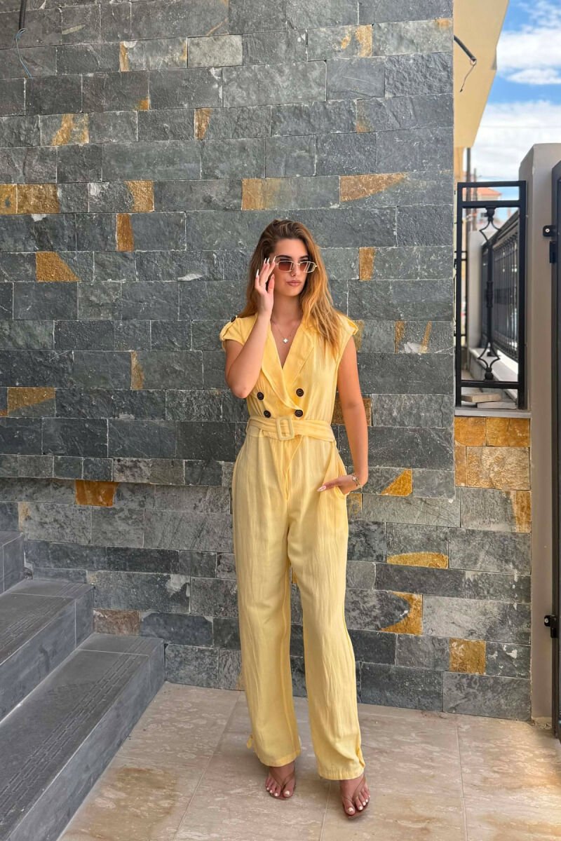 JUMPSUIT NJE NGJYRESH ME DETAJIN E RRIPIT PER FEMRA NE NGJYRE TE VERDHE - 1