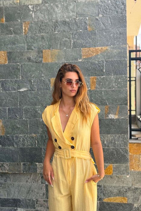 JUMPSUIT NJE NGJYRESH ME DETAJIN E RRIPIT PER FEMRA NE NGJYRE TE VERDHE - 3