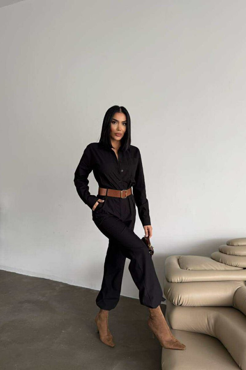 JUMPSUIT NJË NGJYRËSH ME DETAJIN E RRIPIT PËR FEMRA NË NGJYRË TË ZEZË - 5
