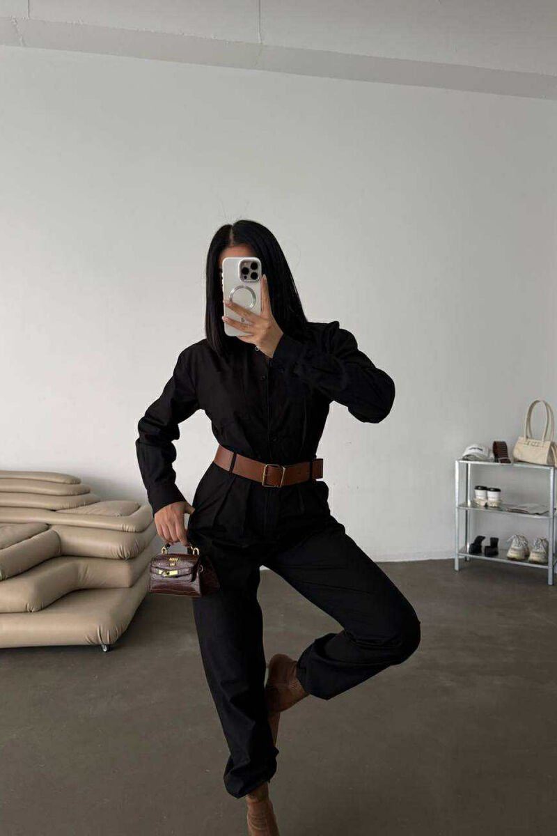 JUMPSUIT NJË NGJYRËSH ME DETAJIN E RRIPIT PËR FEMRA NË NGJYRË TË ZEZË - 6