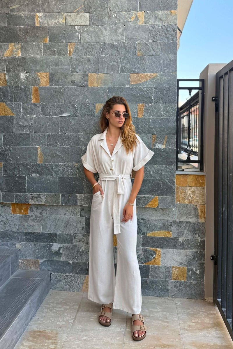 JUMPSUIT NJE NGJYRESH ME LIDHESE TEK BELI PER FEMRA NE NGJYRE KREM - 1