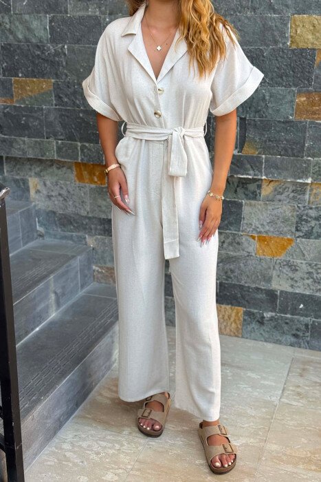 JUMPSUIT NJE NGJYRESH ME LIDHESE TEK BELI PER FEMRA NE NGJYRE KREM - 3