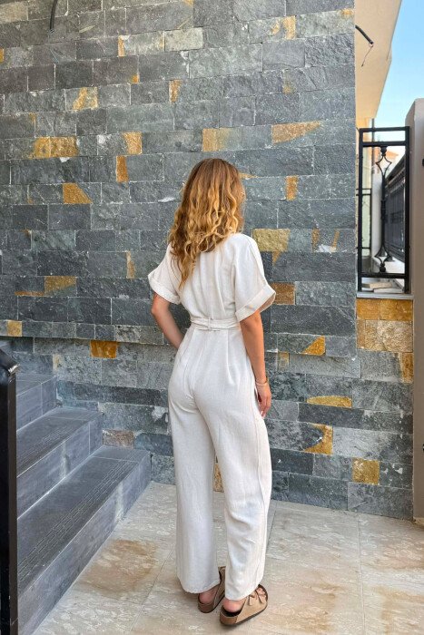 JUMPSUIT NJE NGJYRESH ME LIDHESE TEK BELI PER FEMRA NE NGJYRE KREM - 6