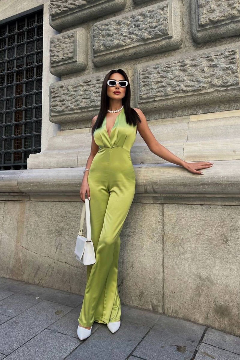 JUMPSUIT NJË NGJYRËSH ME DEAJIN E LIDHSES NE QAFË PËR FEMRA NË NGJYRËN JESHILE E ZBARDHUR - 4