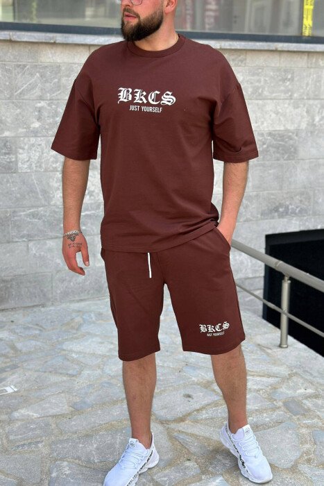 JUST YOURSELF ROUND NECK SIMPLE COTTON MEN SET BROWN/KAFE - KLAUDIO FASHION