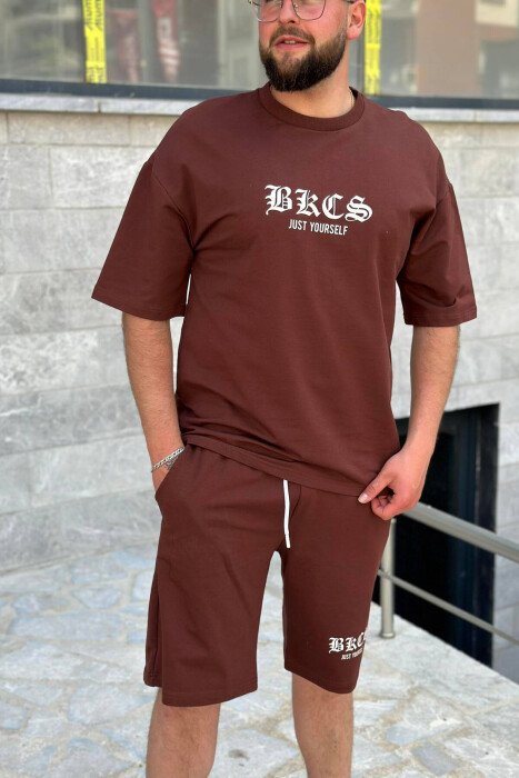 JUST YOURSELF ROUND NECK SIMPLE COTTON MEN SET BROWN/KAFE - 3