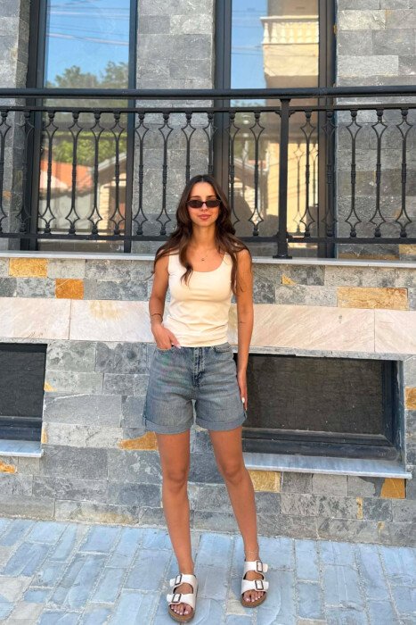 KANATIERE NJË NGJYRËSHE ELASTIKE PËR FEMRA NË NGJYRËN BEZHË - 3