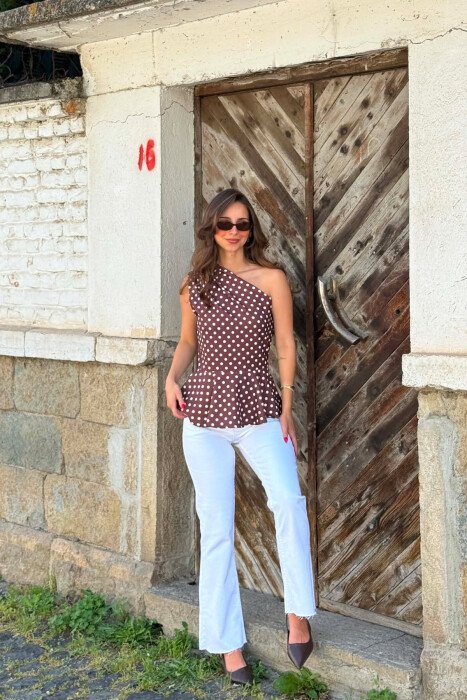 KANATJERE POLKA DOTS ME NJE SUP JASHTE PER FEMRA NE NGJYRE KAFE - 2
