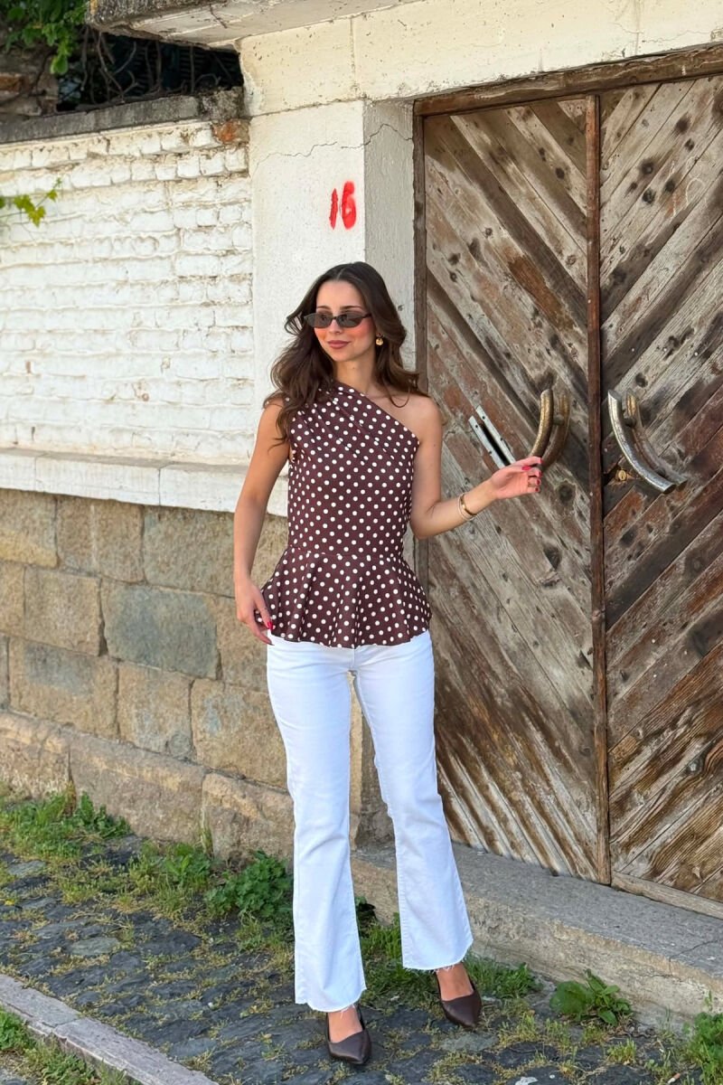 KANATJERE POLKA DOTS ME NJE SUP JASHTE PER FEMRA NE NGJYRE KAFE - 4