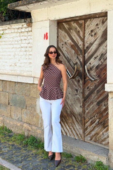 KANATJERE POLKA DOTS ME NJE SUP JASHTE PER FEMRA NE NGJYRE KAFE - 5