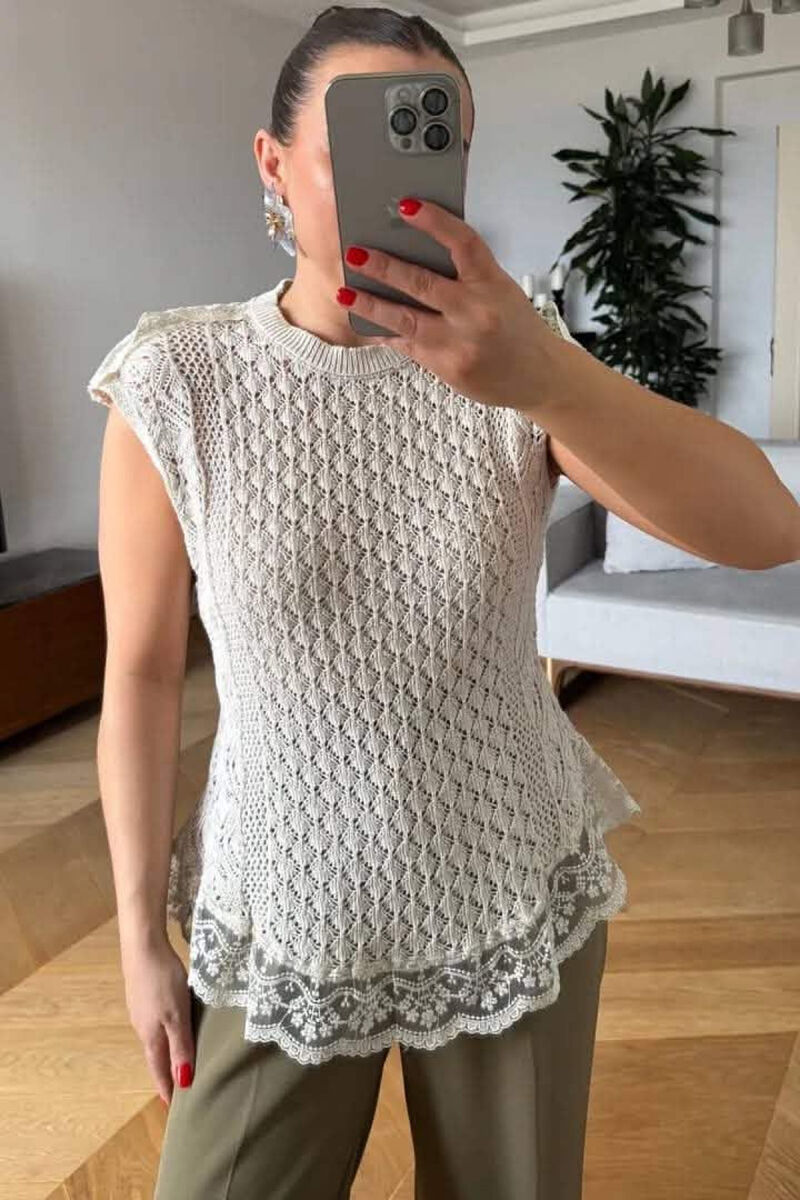 KANATJERE ME DETAJ DANTELLE PER FEMRA NE NGJYRE BEZHE - 1