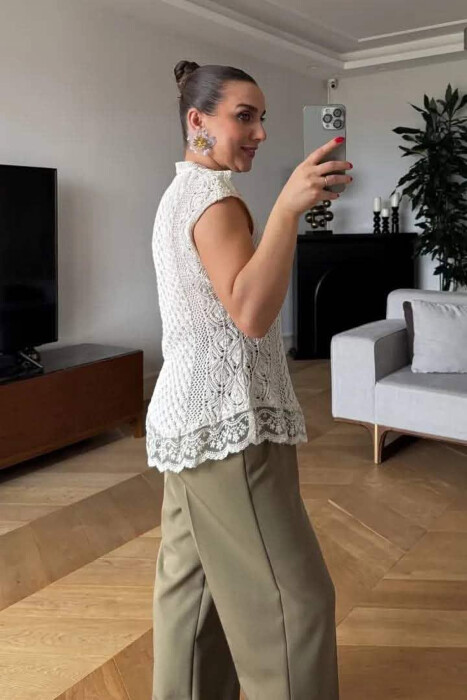 KANATJERE ME DETAJ DANTELLE PER FEMRA NE NGJYRE BEZHE - 3