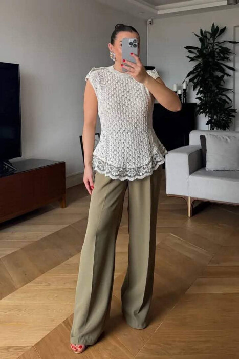 KANATJERE ME DETAJ DANTELLE PER FEMRA NE NGJYRE BEZHE - 4