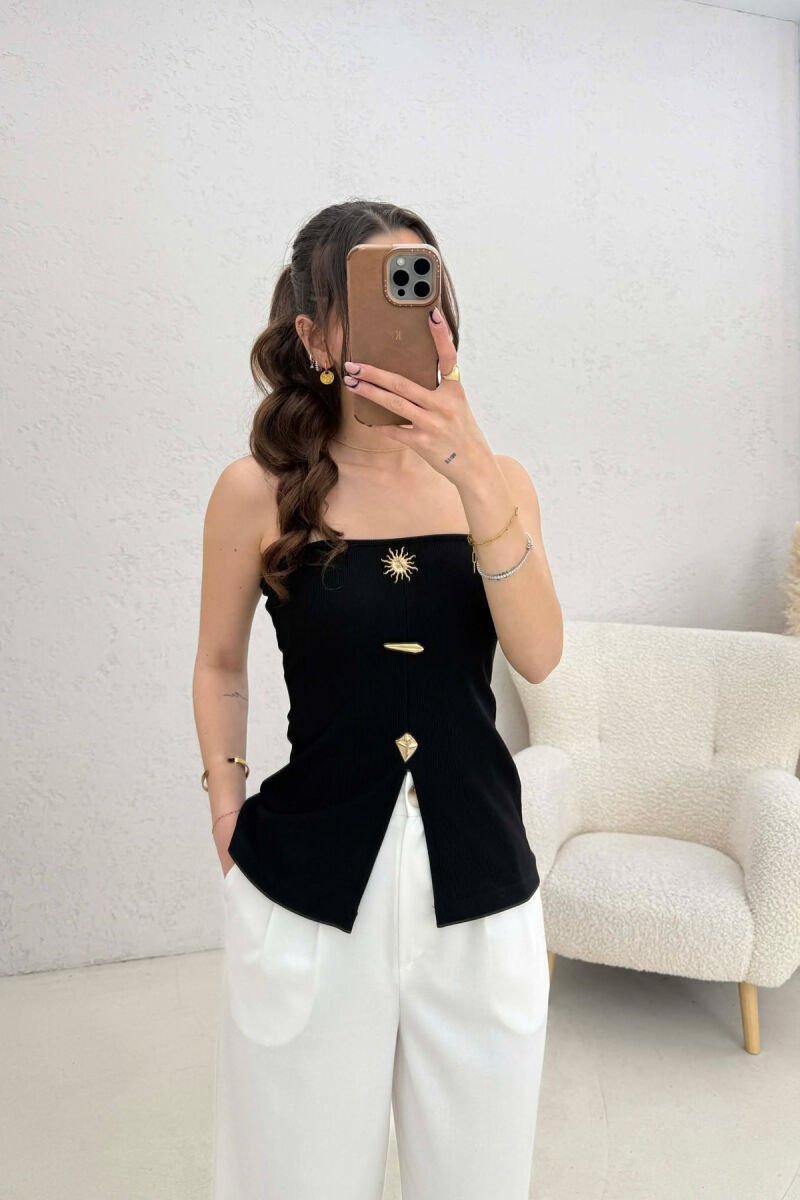 KANATJERE NJE NGJYRESHE ME BUTONA GOLD PER FEMRA NE NGJYRE TE ZEZE - 1