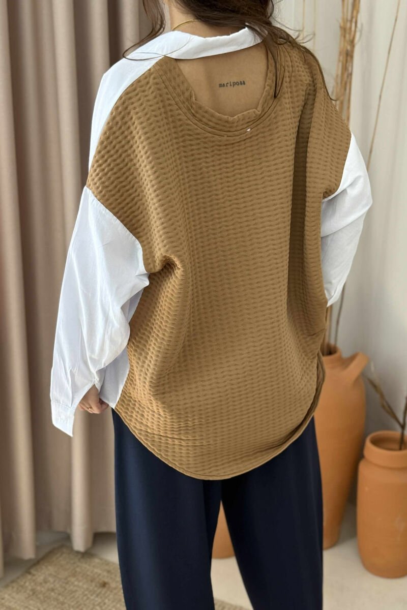 KËMISHË DY NGJYRËSHE ME DIZAJN PËR FEMRA NË NGJYRËN KAFE+E BARDHË - 4