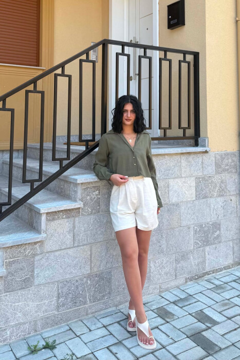 KEMISHE E SHKURTER NJE NGJYRESHE ME BUTONA PER FEMRA NE NGJYRE JESHILE - KLAUDIO FASHION