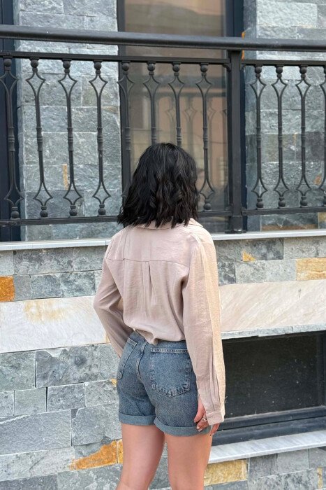 KEMISHE E SHKURTER NJE NGJYRESHE ME BUTONA PER FEMRA NE NGJYRE KAFE TE ZBARDHUR - 4