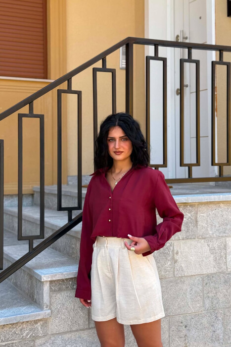 KEMISHE E SHKURTER NJE NGJYRESHE ME BUTONA PER FEMRA NE NGJYRE VISHNJE - KLAUDIO FASHION