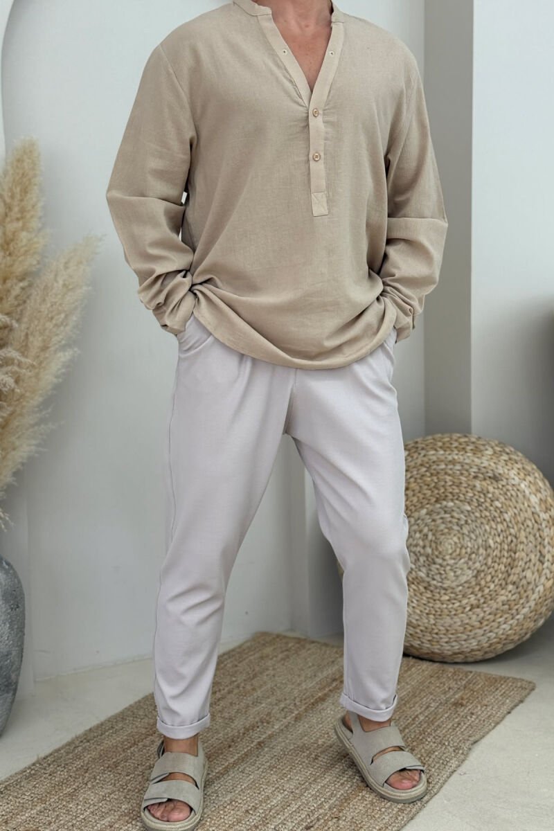 KËMISHË E THJESHTË ME KOPSA PËR MESHKUJ NË NGJYRËN BEZHË - 1