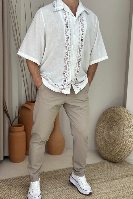KËMISHË E THJESHTË ME MËNGË TË SHKURTRA PËR MESHKUJ NË NGJYRËN E BARDHE - 