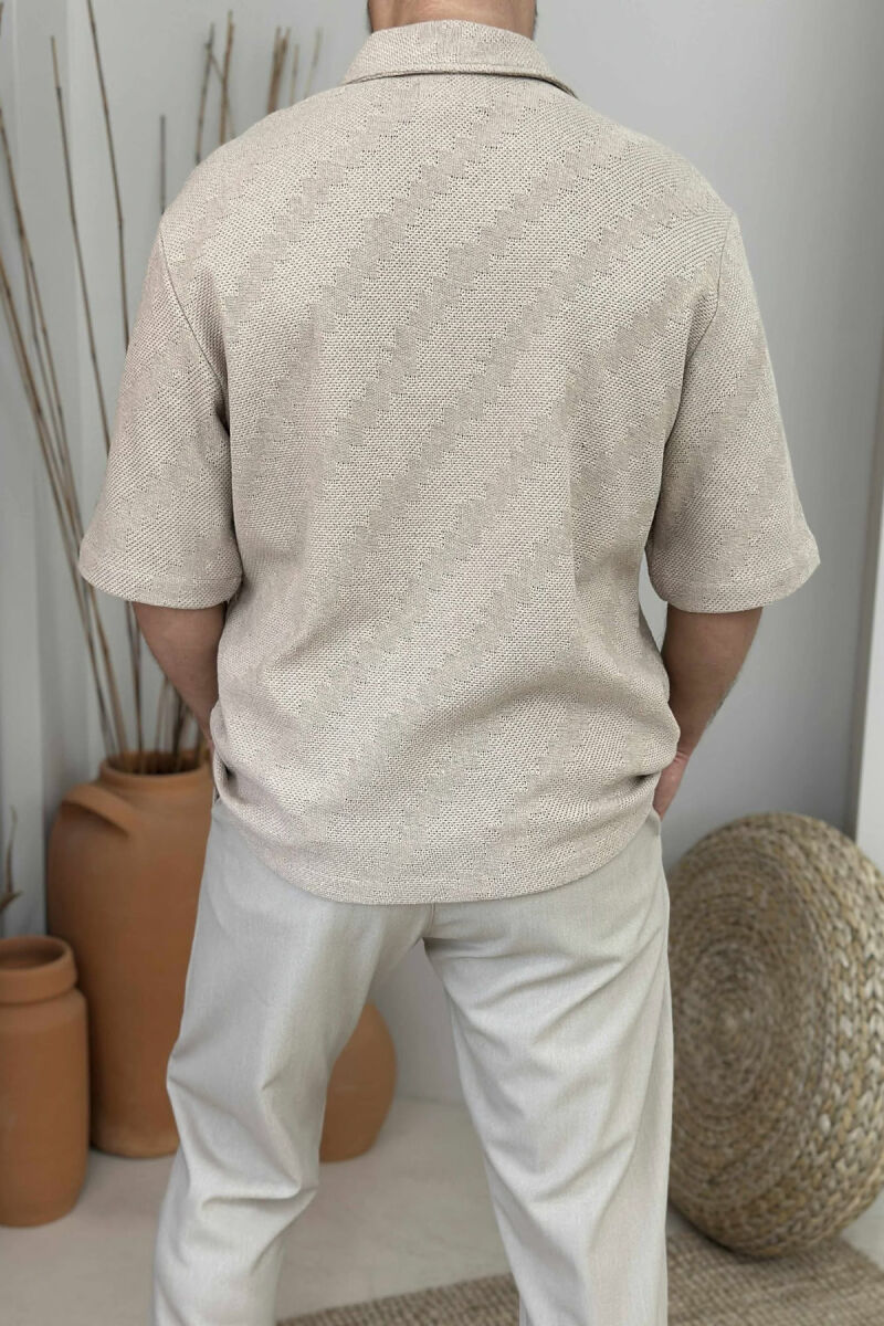 KËMISHË E THJESHTË ME MËNGË TË SHKURTRA PËR MESHKUJ NË NGJYRËN BEZHË - 3