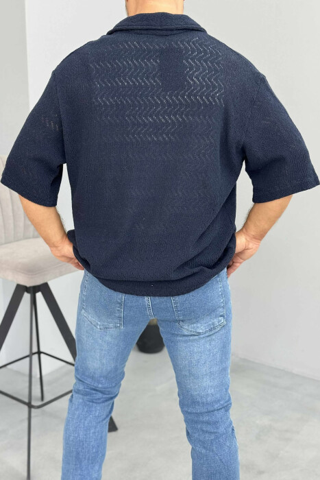 KËMISHË E THJESHTË ME MËNGË TË SHKURTRA PËR MESHKUJ NË NGJYRËN BLU E ERRËT - 4