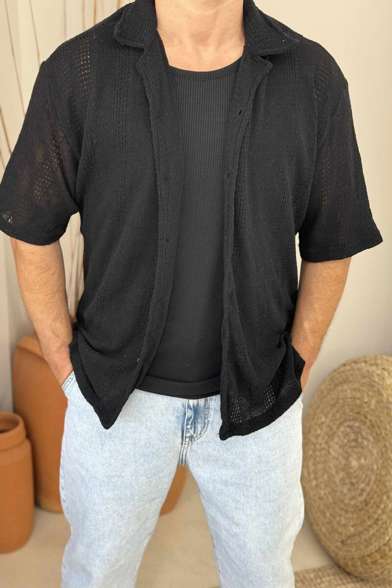 KËMISHË E THJESHTË ME MËNGË TË SHKURTRA PËR MESHKUJ NË NGJYRËN E ZEZË - 2