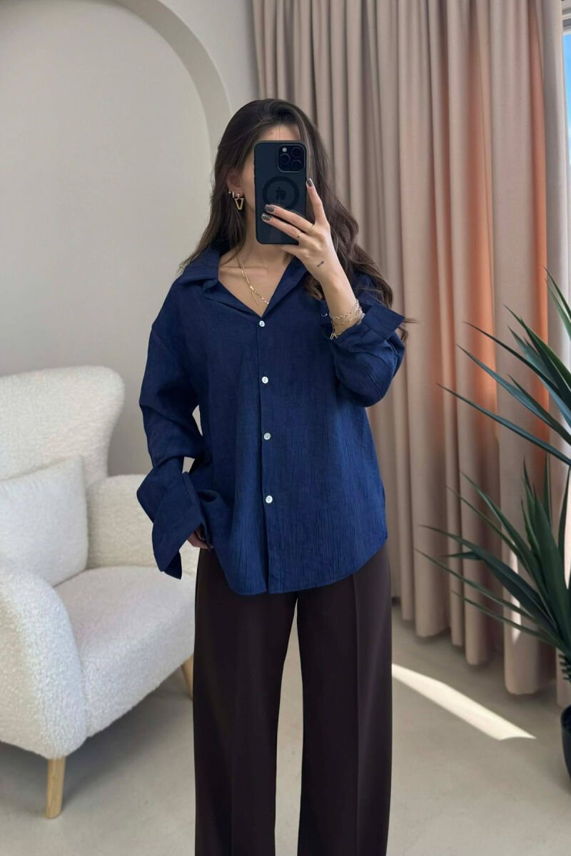 KËMISHË E THJESHTË NJË NGJYRËSHE PËR FEMRA NË NGJYRË BLU TË ERRËT - 3