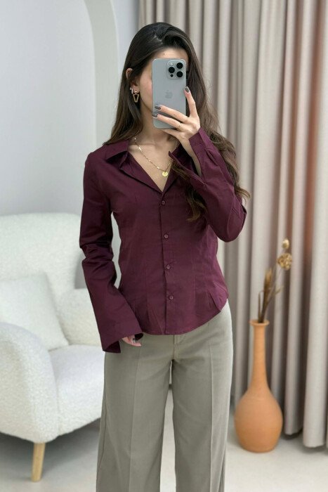 KËMISHË E THJESHTË NJË NGJYRËSHE PËR FEMRA NË NGJYRË VISHNJË - 2