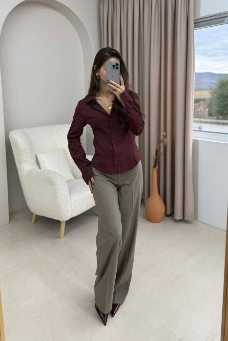 KËMISHË E THJESHTË NJË NGJYRËSHE PËR FEMRA NË NGJYRË VISHNJË - 4