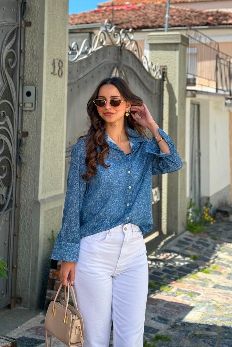 KEMISHE ELEGANTE ME PRINT MODERN PER FEMRA NE NGJYRE BLU TE ZBARDHUR - 3