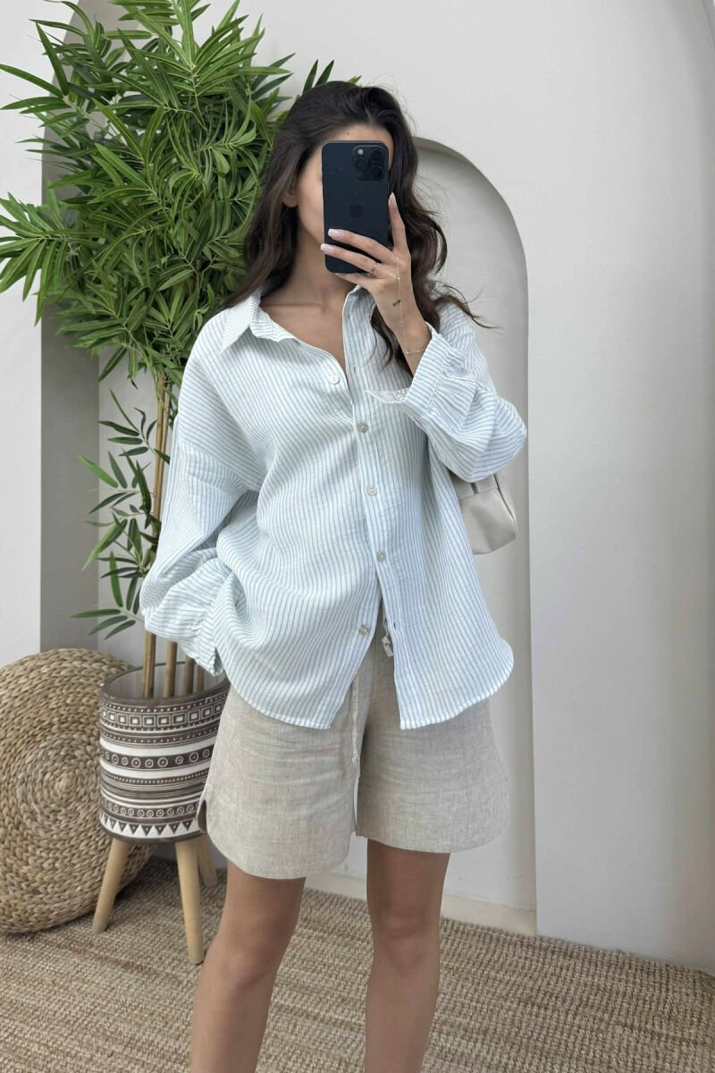 KËMISHË LINO ME DIZAJNIN E VIJAVE PËR FEMRA NË NGJYRËN BLU E ZBARDHUR - 6