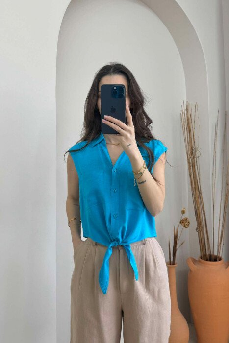 KËMISHË LINO PËR FEMRA NË NGJYRËN BLU E ZBARDHUR - 2