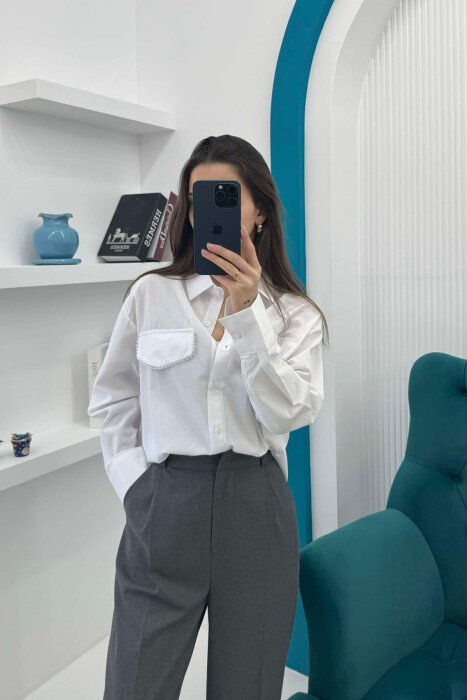 KËMISHË ME DETAJIN E DIMANTEVE PËR FEMRA NË NGJYRËN E BARDHË - KLAUDIO FASHION