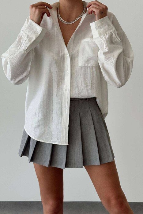KËMISHË ME DETAJIN E XHEPIT PËR FEMRA NË NGJYRËN E BARDHË - KLAUDIO FASHION