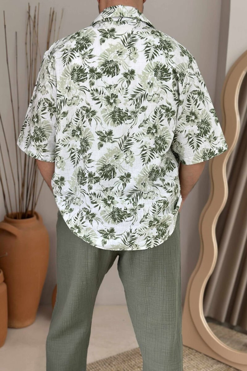 KËMISHË ME DIZAJNIN E LULEVE ME MËNGË TË SHKURTRA PËR MESHKUJ NË NGJYRËN JESHILE - 3
