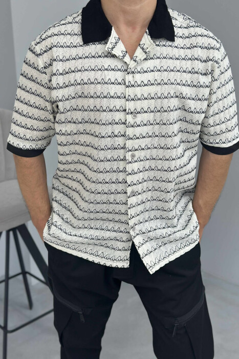KËMISHË ME DIZAJN ME MËNGË TË SHKURTRA NË NGJYRËN KREM+E ZEZË - 2