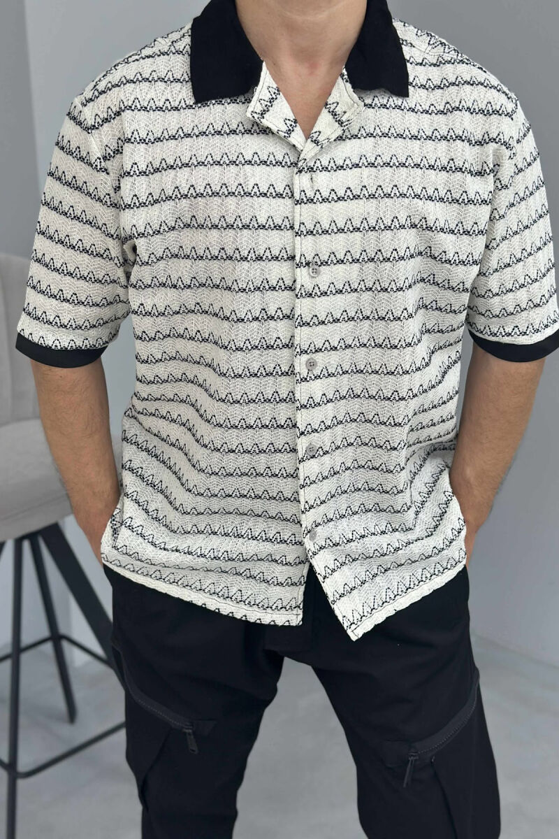 KËMISHË ME DIZAJN ME MËNGË TË SHKURTRA NË NGJYRËN KREM+E ZEZË - 2