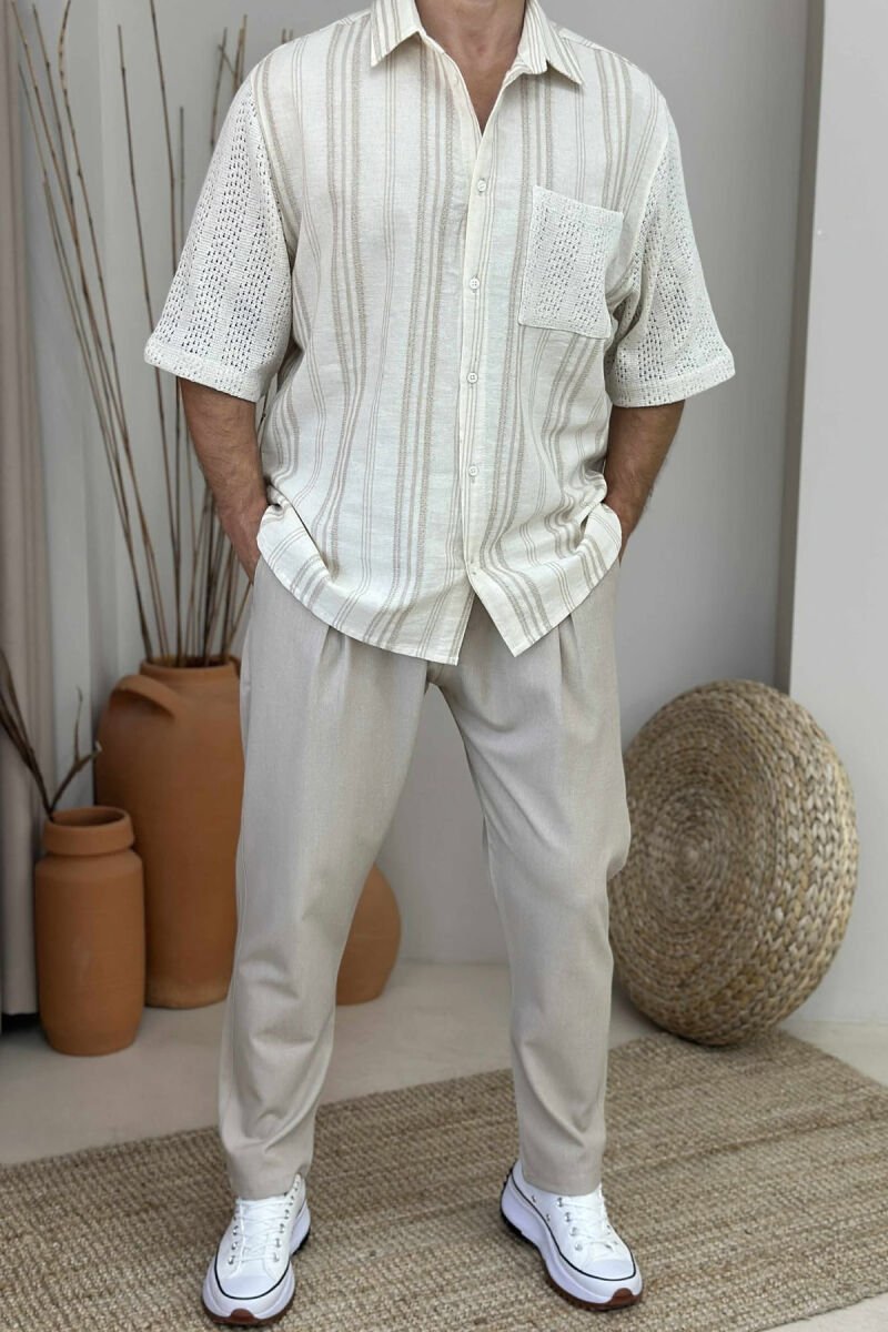 KËMISHË ME MËNGË TË SHKURTRA DHE NJË XHEP PËR MESHKUJ NË NGJYRËN KREM - 1
