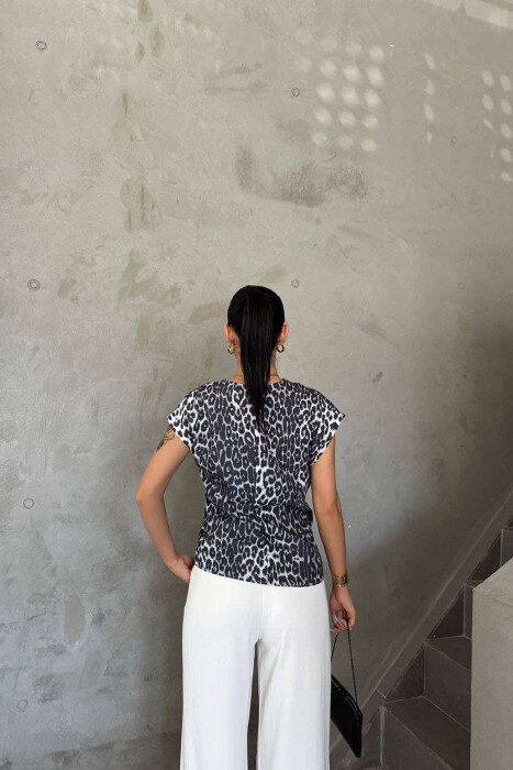 KËMISHË ME PRINT LEOPARDI ME DETAJIN E LIDHSES PËR FEMRA NË NGJYRËN GRI E ERRËT - 3