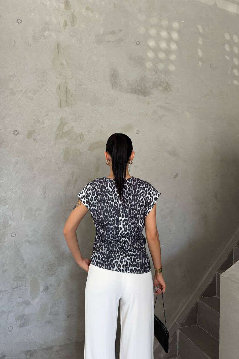 KËMISHË ME PRINT LEOPARDI ME DETAJIN E LIDHSES PËR FEMRA NË NGJYRËN GRI E ERRËT - 3