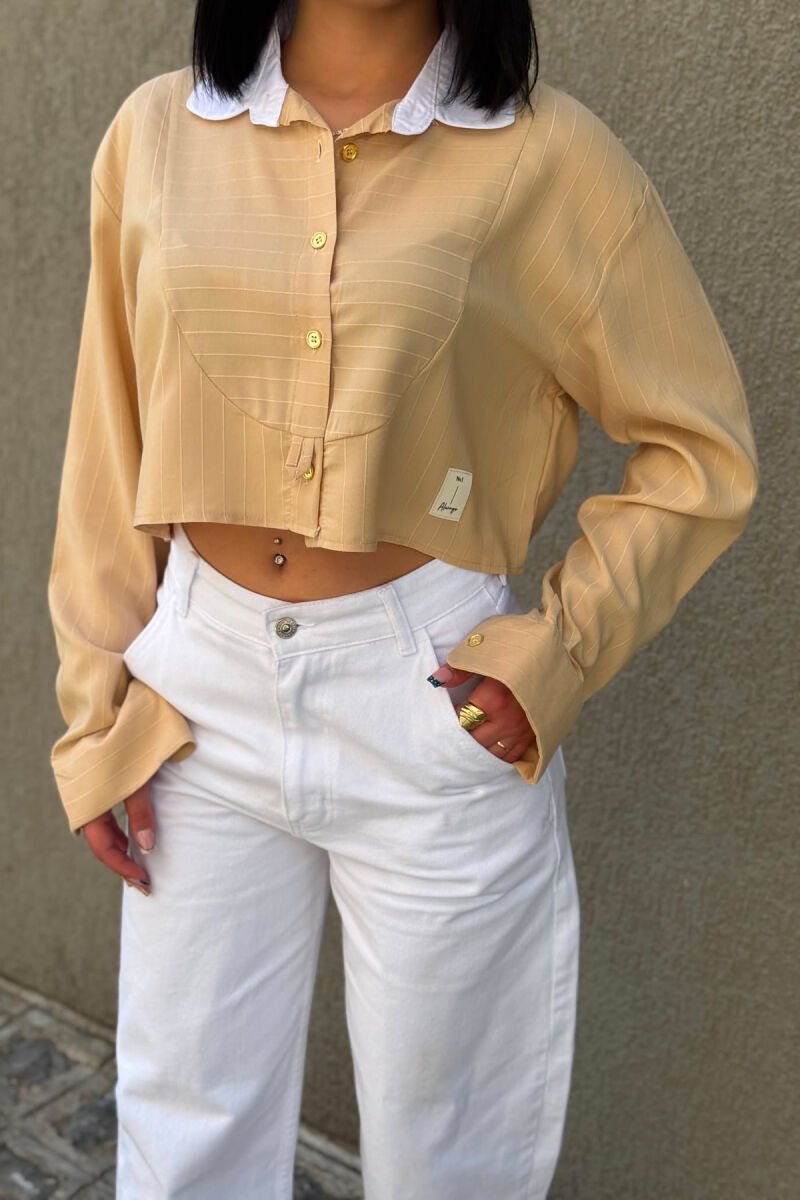KEMISHE NJE NGJYRESHE ME BUTONA GOLD PER FEMRA NE NGJYRE BEZHE - 3