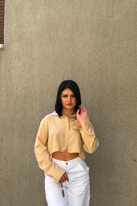 KEMISHE NJE NGJYRESHE ME BUTONA GOLD PER FEMRA NE NGJYRE BEZHE - 4