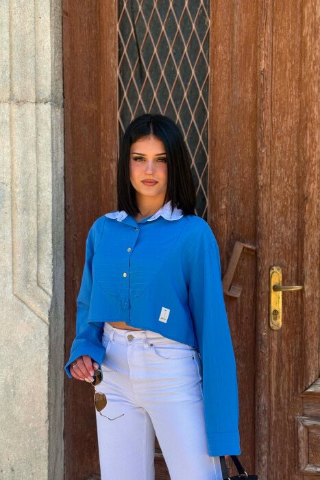 KEMISHE NJE NGJYRESHE ME BUTONA GOLD PER FEMRA NE NGJYRE BLU - 2