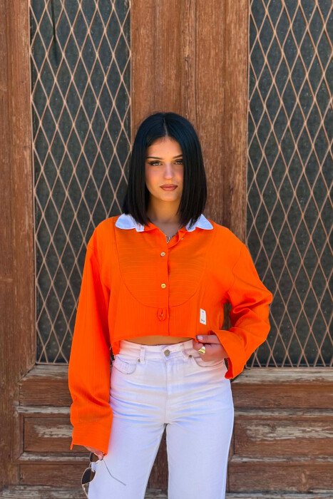 KEMISHE NJE NGJYRESHE ME BUTONA GOLD PER FEMRA NE NGJYRE PORTOKALLI - 1