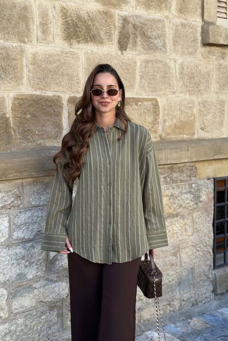 KEMISHE NJE NGJYRESHE ME DIZAJN ME VIJA PER FEMRA NE NGJYRE JESHILE - KLAUDIO FASHION