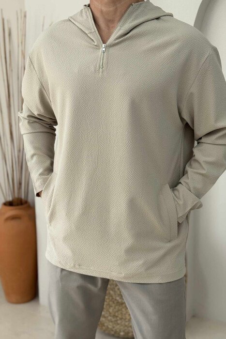 KËMISHË NJË NGJYRËSHE ME KAPUÇ PËR MESHKUJ NË NGJYRËN BEZHË - 2